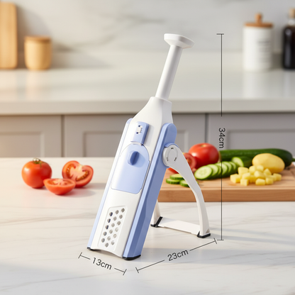 Groentesnijder met afmetingen op mooie achtergrond